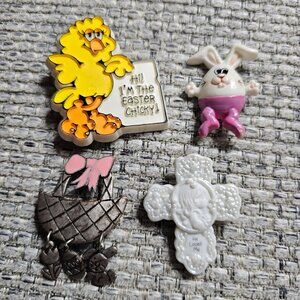 Brooches Vintage Easter Cross chick Bunny Rabbit Basket Egg Lot Russ Hallmark PM